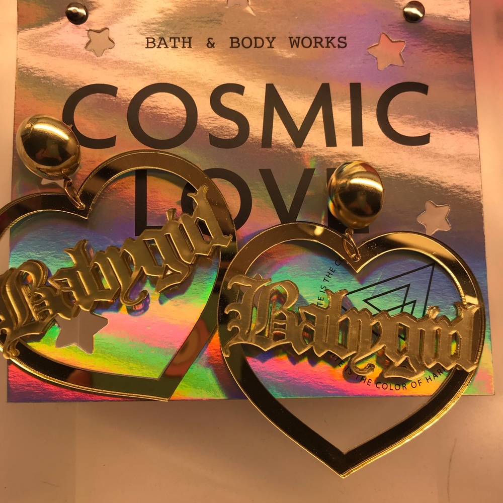 Gold mirror reflective heart “babygirl” earrings